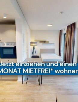*1 Nettokaltmiete frei* URBAN BASE: Vollmöbliertes 1-Zimmer-Large-Apartment mit EBK, BALKON, ALL-IN-MIETE, UVM. am Rheinufer - Düsseldorf