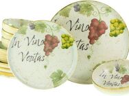 CreaTable Teller-Set Uno In Vino Veritas, Tellerset 12-tlg (12-tlg), 4 Personen, Steinzeug, Weintraubenmotive, Vintage Style