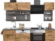 KOCHSTATION Küchenzeile KS-Tulsa, mit E-Geräten, Breite 210 cm, schwarze Metallgriffe, MDF Fronten