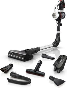 BOSCH Akku-Stielstaubsauger Unlimited 7 BSS711W, Knickrohr, Hygiene-Filter, 10 J. Motorgarantie, beutellos, LED-Licht, hohe Saugkraft, lange Laufzeit, XXL-Polsterdüse, weiß