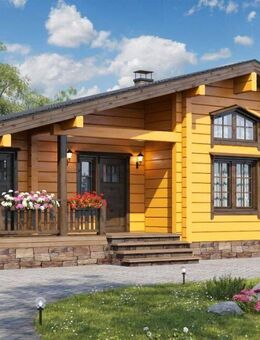 Neubau, Bungalow (Nevada) mit Vollholz Außenwänden von 200 mm oder 250 mm, mit 22 m² Terrassen - Prüm