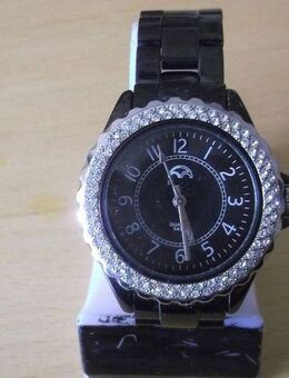 Uhr-96 Damen Uhr, Herrenuhr Armbanduhr Schwarz, Uhr mit Strass, Wristwatch Black - Lübeck