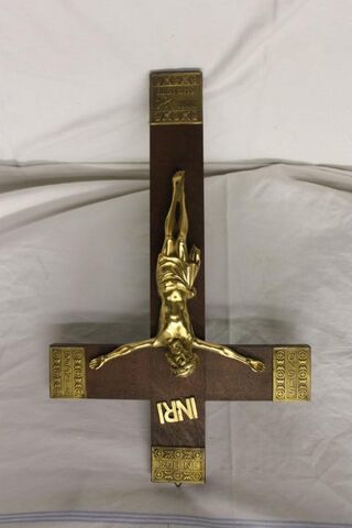 Omas sehr altes Kreuz Jesu Inri Eiche Messing Kirche Religion Signo in Hoc Pax - Hennef (Sieg)