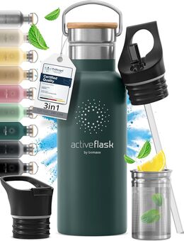 BeMaxx Trinkflasche Edelstahl ACTIVE FLASK grün Bamboo-Verschluss 530ml - Rödermark Zentrum