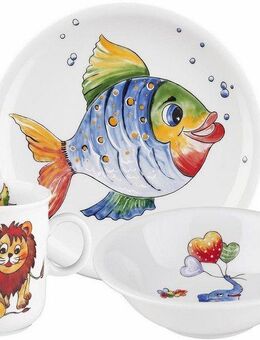 Seltmann Weiden Kindergeschirr-Set Compact Bunte Tierwelt (3-tlg), 1 Personen, Porzellan, Teller, Schüssel, Becher, Made in Germany, 3 Teile, für 1 Person
