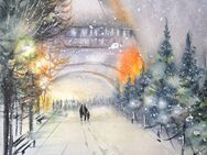 Aquarell Bild selbstgemalt Maße 28x38 *Winter Paris Weihnachten - Rostock