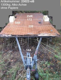 Plattformanhänger 1300kg, ca 548 x 226, ZdR 172, ideal für TINY House, Quad- Zweirad-Maschinentransporter gebr. (ohne Papiere) (Tabbert Comtesse 515 BJ 86) - Schotten Zentrum