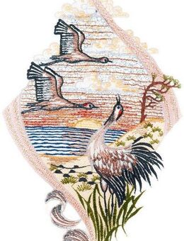 W. Reuter & Sohn - Plauener Spitze® Fensterbild Fensterbild "Kraniche" farbig