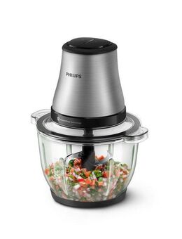 Philips Zerkleinerer HR1503/00 3000 Series mit PowerChop Technologie, 450 W, 2L Glassschüssel, Edelstahl