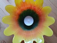 Schale Windlicht Teelichthalter Grün Orange Gelb Glas Sonnenblume. Durchmesser von Blütenblatt zu Blütenblatt ca. 17,5 cm. - Hamburg Wandsbek