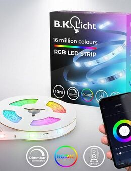 B.K.Licht LED Stripe Wifi RGBIC LED Strip, 10 m, mit App Steuerung, 300-flammig, Lichtleiste, mit Musiksensor, smartes LED Band, Selbstklebend