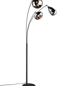 TRIO Leuchten Stehlampe LUMINA, gebogene Stehleuchte mit Glasschirmen exkl 3x E14 max 10W, Ein-/Ausschalter, Leuchtmittel wechselbar, warmweiß - kaltweiß, Gläser in 3 Formen sind Chrom bedampft für Spiegel Effekte Fußschalter