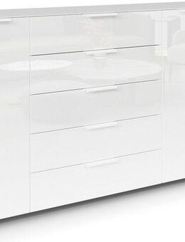 rauch Kombikommode Kommode Türkommode Sideboard Kombikommode FLIPP mit Glasfront (Breite 200 cm mit 4 Einlegeböden), 3-türig, 5 Schubladen, Soft-Close-Funktion, Oberboden und Front Glas
