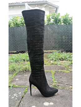 Gr. 38 + 40, sexy High Heels Overknee Stiefel m. schwarzen Glitzer Steinchen, Stiletto ( Sergio Todzi ) - Bruchköbel