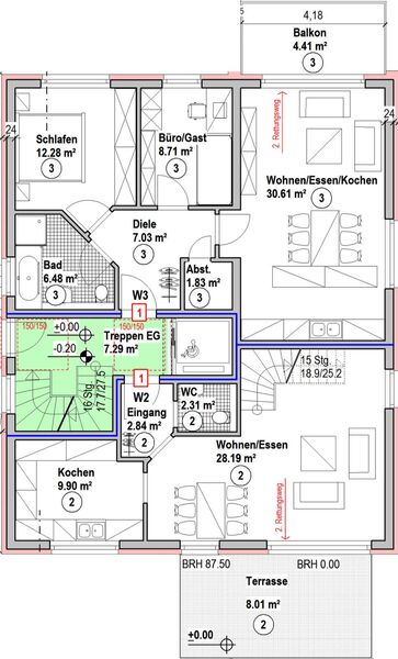 Neubau Maisonette Eigentumswohnung Nr. 2 mit 92,2m² EG + OG in Mettlach-Keuchingen