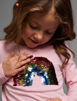 KIDSWORLD Langarmshirt Regenbogen Pailletten-Applikation Langarm, Basic-Passform, mit schimmernden Pailletten-Applikationen