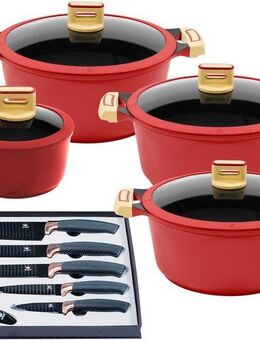 KING Topf-Set GOURMET, Aluminiumguss (Set, 14-tlg., je 1 Kochtopf 18/20/24 cm, 1 Stieltopf 16 cm, Messer-Set), Antihaft-Beschichtung, Induktion