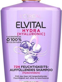 L'ORÉAL PARIS Haarshampoo Elvital Hydra [Hyaluronic] Shampoo, Hyaluronsäure für trockenes Haar, spendet 72h lang Feuchtigkeit.