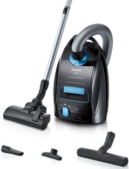 SIEMENS Bodenstaubsauger Q 5.0 extreme silencePower VSQ5X1232, Made in Germany, Hygiene-Filter, mit Beutel, hohe Saugkraft, integriertes Zubehör, langes Kabel, leise, schwarz