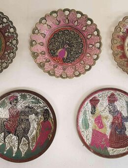 Zierteller bemalt rund aus Messing 5 Stück Wandteller Deko - Kaufbeuren