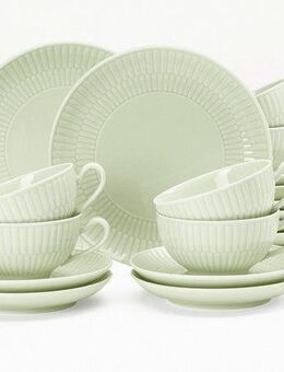 Seltmann Weiden Geschirr-Set Teeservice 18-teilig klein Amina seladon (18-tlg), 6 Personen, Porzellan, Teller, Tassen, grün, Amina