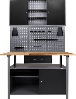 ONDIS24 Werkstatt-Set, inkl. Werkbank, Werkzeugschrank, Lochwand & 22-tlg. Hakenset