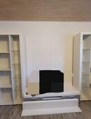 Schrankwand Anbauwand Wohnzimmer Beton Optik + Weiss matt, (4-St) in 92237