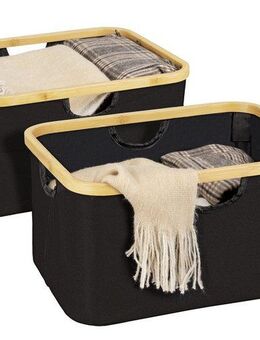 WENKO Wäschekorb Modell Ecori (Set, 2 St), Aufbewahrungskörbe, recyceltes Polyester mit Bambusrahmen