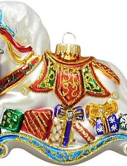 Krebs Glas Lauscha Christbaumschmuck CBK80716, Weihnachtsdeko, Christbaumschmuck (1-tlg), Schaukelpferd mit Geschenken
