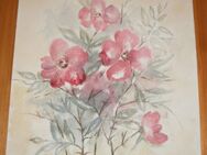 Aquarell Bild , Blumen, Pink/Rosa Blüten mit Blättern - Weichs