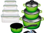 KING Topf-Set ALUGUSS, Aluminiumguss (Set, 19-tlg., je 1 Kochtopf 16/20/24 cm, 1 Stieltopf 16 cm, Vorratsdosen-Set, Grips), Glasdeckel, Induktion,Keramikantihaftbeschichtung