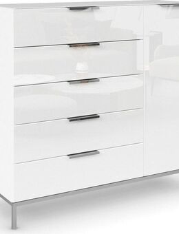 rauch Kombikommode Kommode Türkommode Sideboard Kombikommode FLIPP mit Glasfront (Breite 120 cm mit 2 Einlegeböden), 1-türig, 5 Schubladen, Soft-Close-Funktion, Oberboden und Front Glas