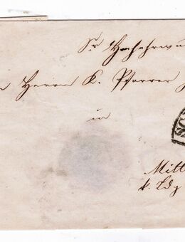 Historischer Briefumschlag mit einer Bayern drei-Kreuzer-Briefmarke (T182 - Sinsheim Zentrum