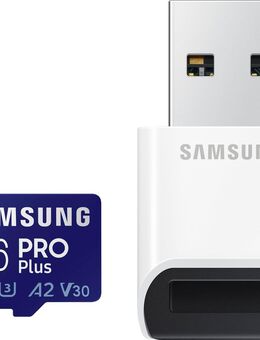 Speicherkartenleser USB 3.0 Typ A, Samsung MicroSD Laufwerk, 256GB MicroSDXC Samsung PROPlus, A2, V30, UHS 3, mit einer Datenübertragung von bis zu 160MB/s Lese- und 130MB/s Schreibgeschwindigkeit - Fürth