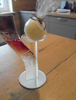 Deko Glaskerzenständer gemustert mit Kerze Weißglas mit braun - Plattling