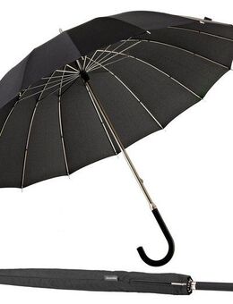 EuroSCHIRM® Stockregenschirm Metropolitan®, schwarz, mit 16 Segmenten und eleganter Dachwölbung