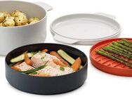 Joseph Joseph Mikrowellenbehälter M-Cuisine, Polyprophylen (PP), (Set, 3-tlg), 2-Liter Kochtopf, Dampfgarer, Grillpfanne und Deckel