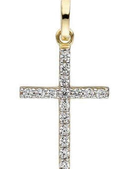 JOBO Kreuzanhänger Anhänger Kreuz, 375 Gold mit Zirkonia