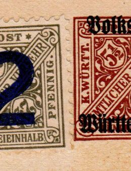 Württ. Ganzsache: Doppel-Freimachung 2½ PF + 5½ PF mit Dienstmarke - Sinsheim