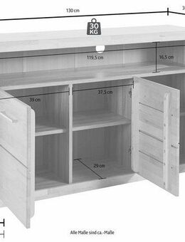 Home affaire Sideboard Ribe,130cm breit, Fronten Massivholz,7 Fächer, Holz massiv, Holzwerkstoff, Metall Griffe,3 Türen