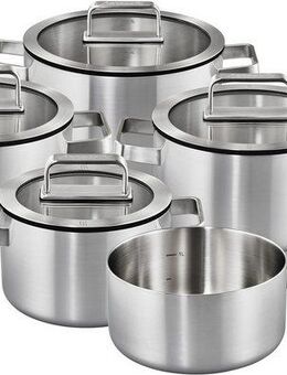 Hanseatic Topf-Set PREMIUM, Edelstahl (Set, 9-tlg., Kochtopf 1x 16 cm / 2x 20 cm / 1x 24 cm, Stielkasserolle 16 cm), handfreundliche Griffe, Literskala, Glasdeckel, Induktion