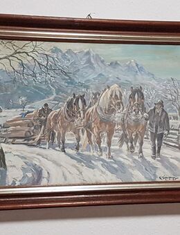 Aquarell 1943 Vierspänner Pferde Gespann Tirol Alpen Bayern Schlitten Rückepferd - Nürnberg