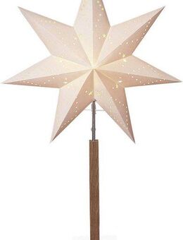 STAR TRADING LED Stern KARO, beleuchtet, aus Papier und Holz, Höhe ca. 100 cm, Ø Schirm 60 cm, ohne Leuchtmittel, Tischlampe, Weihnachtsstern, Deko-Stern, 7-zackig, Weihnachtsdeko
