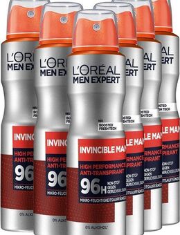 L'ORÉAL PARIS MEN EXPERT Deo-Spray Deo Spray Invincible Man 96h, Packung, 6-tlg., mit hoher Zuverlässigkeit