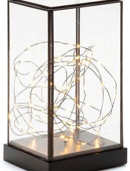 KONSTSMIDE LED Laterne Weihnachtsdeko, LED fest integriert, LED Glaslaterne rechteckig mit schwarzem Holzfundament