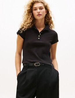 Tommy Hilfiger Poloshirt GOLD BUTTON SLIM SS POLO mit goldfarbenen Knopf
