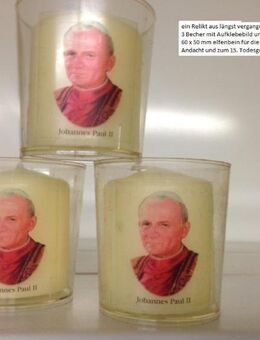 Papst-Kerze- Joh.-Paul II. - 3 Becher mit Bild und Kerze 60x50 mm-Neu-Rarität- - Mahlberg
