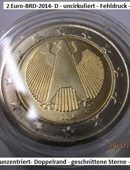2014 2 €uro - D - Fehlprägung - Bankfrisch - s. Bild(er) - - Mahlberg