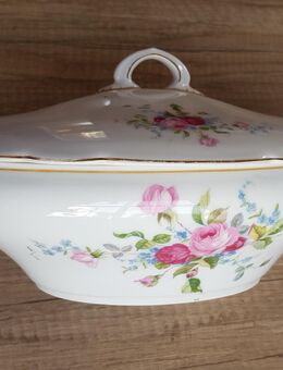Suppenterrine Schüssel Oval mit Deckel Goldrand Florales Muster - Gachenbach