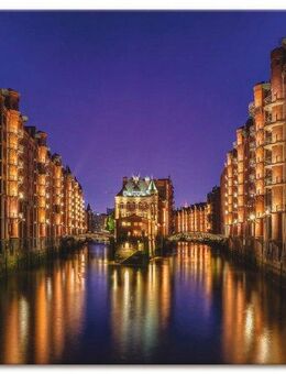 Artland Leinwandbild Hamburg Speicherstadt bei Nacht, Gebäude (1 St), auf Keilrahmen gespannt